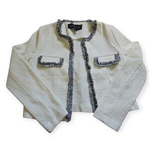 Margot Cream and Black Size XS Blazer with Tweed Textured Fabric